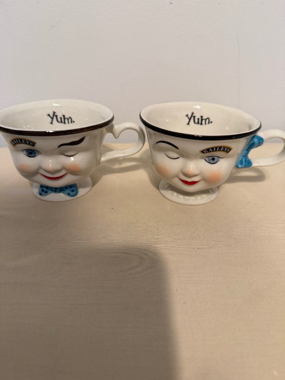 Vintage Bailey's "Yum" Winking Tea Cup Pair